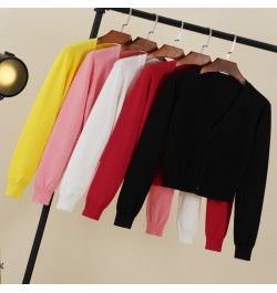 Black Cropped Knitted Sweater Clothing Knit Ladies Jersey Korean Style Blouses Long Sleeve Top Cardigan Female Sweaters Fashi...