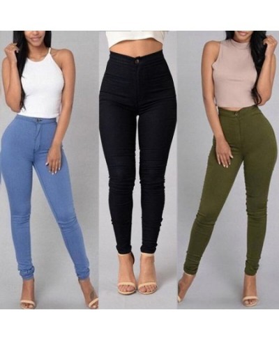 Women's denim tights sexy fitness high waist trousers women white black blue tight solid color fashion clothing $32.39 - Jeans