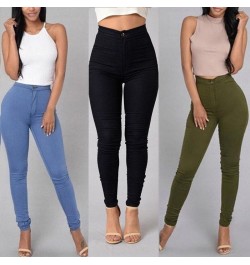 Women's denim tights sexy fitness high waist trousers women white black blue tight solid color fashion clothing $32.39 - Jeans