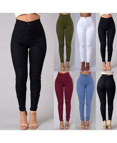 Women's denim tights sexy fitness high waist trousers women white black blue tight solid color fashion clothing $32.39 - Jeans