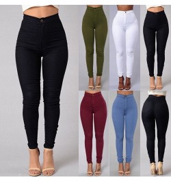 Women's denim tights sexy fitness high waist trousers women white black blue tight solid color fashion clothing $32.39 - Jeans