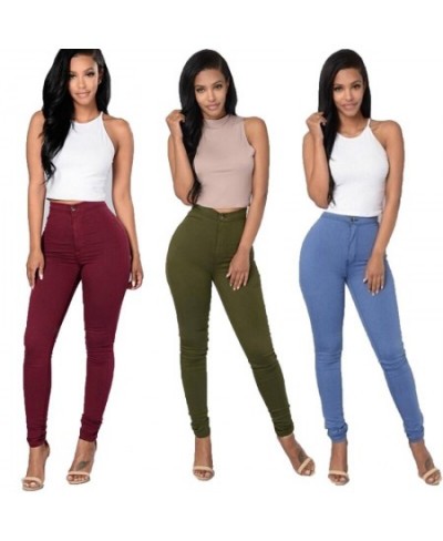 Women's denim tights sexy fitness high waist trousers women white black blue tight solid color fashion clothing $32.39 - Jeans