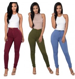 Women's denim tights sexy fitness high waist trousers women white black blue tight solid color fashion clothing $32.39 - Jeans