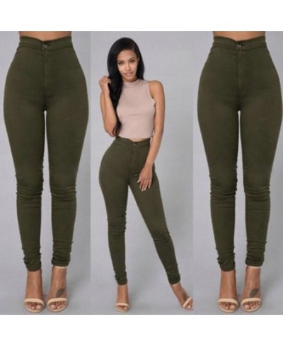 Women's denim tights sexy fitness high waist trousers women white black blue tight solid color fashion clothing $32.39 - Jeans