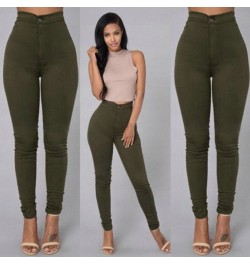 Women's denim tights sexy fitness high waist trousers women white black blue tight solid color fashion clothing $32.39 - Jeans