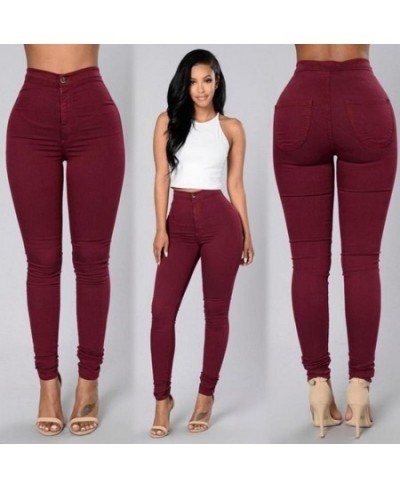 Women's denim tights sexy fitness high waist trousers women white black blue tight solid color fashion clothing $32.39 - Jeans