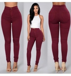 Women's denim tights sexy fitness high waist trousers women white black blue tight solid color fashion clothing $32.39 - Jeans