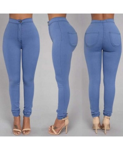 Women's denim tights sexy fitness high waist trousers women white black blue tight solid color fashion clothing $32.39 - Jeans