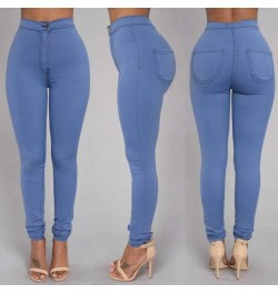 Women's denim tights sexy fitness high waist trousers women white black blue tight solid color fashion clothing $32.39 - Jeans