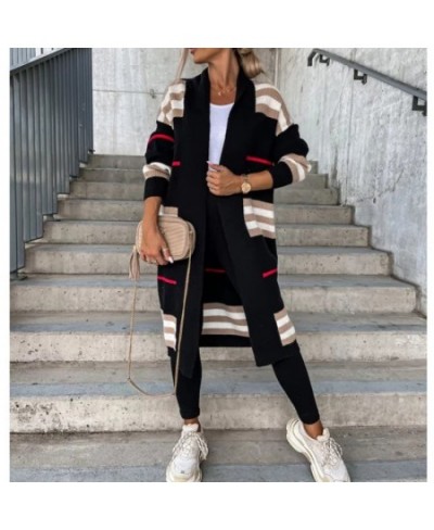 Autumn Winter Knitted Cardigan Women 2023 Striped Patchwork Sweater oversized Loose Long Outerwear Maxi Y2k Coat Soft Jacket ...