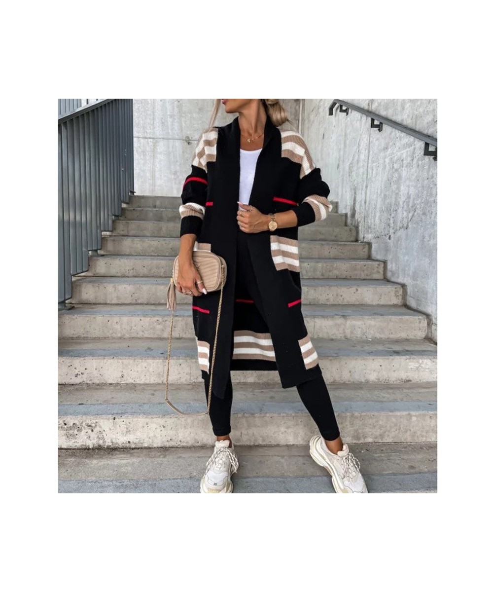 Autumn Winter Knitted Cardigan Women 2023 Striped Patchwork Sweater oversized Loose Long Outerwear Maxi Y2k Coat Soft Jacket ...