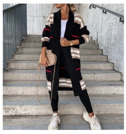 Autumn Winter Knitted Cardigan Women 2023 Striped Patchwork Sweater oversized Loose Long Outerwear Maxi Y2k Coat Soft Jacket ...