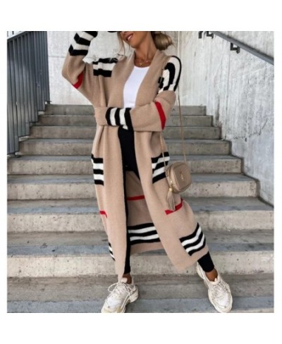 Autumn Winter Knitted Cardigan Women 2023 Striped Patchwork Sweater oversized Loose Long Outerwear Maxi Y2k Coat Soft Jacket ...