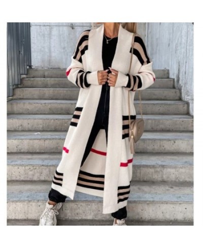 Autumn Winter Knitted Cardigan Women 2023 Striped Patchwork Sweater oversized Loose Long Outerwear Maxi Y2k Coat Soft Jacket ...