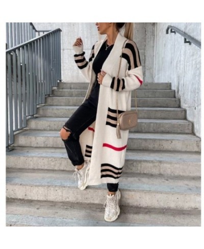 Autumn Winter Knitted Cardigan Women 2023 Striped Patchwork Sweater oversized Loose Long Outerwear Maxi Y2k Coat Soft Jacket ...