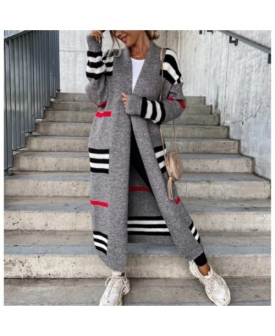 Autumn Winter Knitted Cardigan Women 2023 Striped Patchwork Sweater oversized Loose Long Outerwear Maxi Y2k Coat Soft Jacket ...