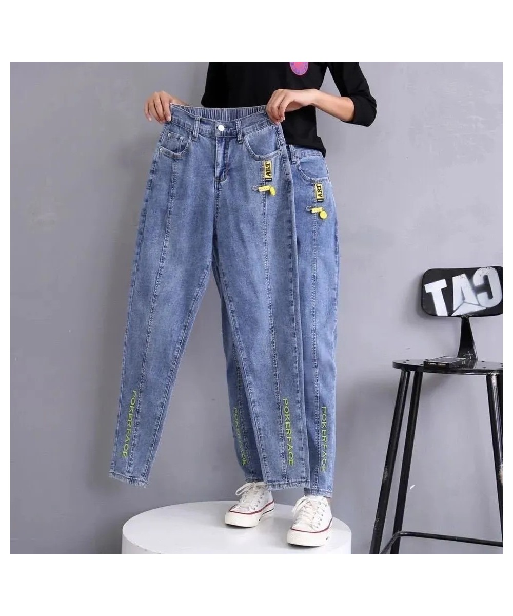 Women Stretch Harem Pants Jeans Spring Autumn Large Size Boyfriend Denim Pants Elastic High Waist Straight Jeans Loose Trouse...