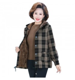 Middle-aged & Elderly Women's Coat Winter Jackets Thin Light Warm Plus Velvet Cotton Linen Lattice Jacket Outwear Mother Dres...