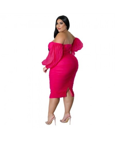 Solid Color Off Shoulder Mesh Sleeve Bodycon Dress Pleated Sexy Plus Size Evening Gown Dresses for Women Wholesale $41.90 - P...