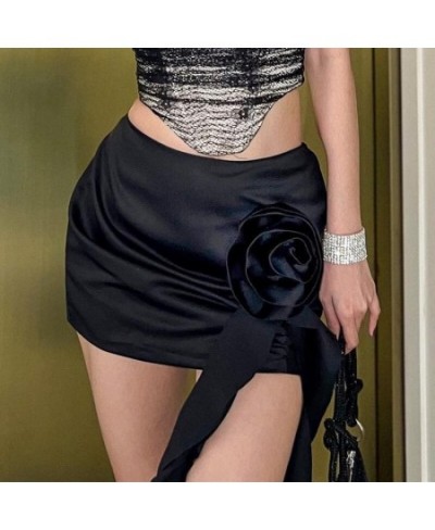 Women Rose Flower Black Skirt Sexy y2k korean fashion Mini Skirt jupe femme elegant faldas aesthetic y2k clothes skirt $27.89...