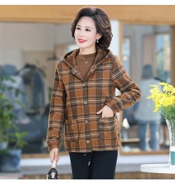 Middle-aged & Elderly Women's Coat Winter Jackets Thin Light Warm Plus Velvet Cotton Linen Lattice Jacket Outwear Mother Dres...