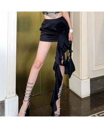 Women Rose Flower Black Skirt Sexy y2k korean fashion Mini Skirt jupe femme elegant faldas aesthetic y2k clothes skirt $27.89...