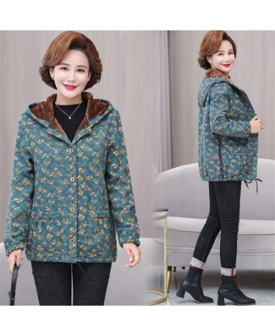 Middle-aged & Elderly Women's Coat Winter Jackets Thin Light Warm Plus Velvet Cotton Linen Lattice Jacket Outwear Mother Dres...