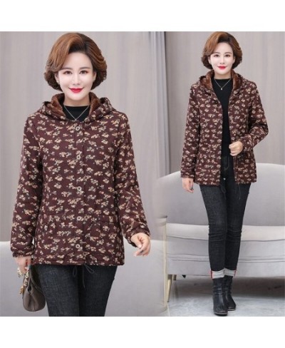 Middle-aged & Elderly Women's Coat Winter Jackets Thin Light Warm Plus Velvet Cotton Linen Lattice Jacket Outwear Mother Dres...