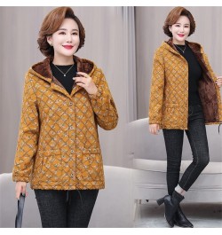 Middle-aged & Elderly Women's Coat Winter Jackets Thin Light Warm Plus Velvet Cotton Linen Lattice Jacket Outwear Mother Dres...