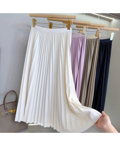 Women's Brief Pleated Solid Color Midi Skirts Korean Fashion Elastic High Waist Draped A-Line Skirts Faldas 2023 Spring K224 ...
