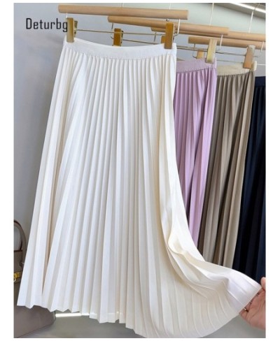 Women's Brief Pleated Solid Color Midi Skirts Korean Fashion Elastic High Waist Draped A-Line Skirts Faldas 2023 Spring K224 ...