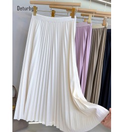 Women's Brief Pleated Solid Color Midi Skirts Korean Fashion Elastic High Waist Draped A-Line Skirts Faldas 2023 Spring K224 ...