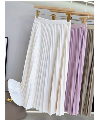 Women's Brief Pleated Solid Color Midi Skirts Korean Fashion Elastic High Waist Draped A-Line Skirts Faldas 2023 Spring K224 ...