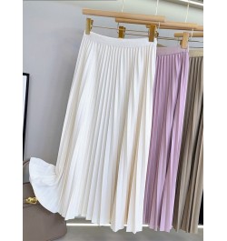 Women's Brief Pleated Solid Color Midi Skirts Korean Fashion Elastic High Waist Draped A-Line Skirts Faldas 2023 Spring K224 ...