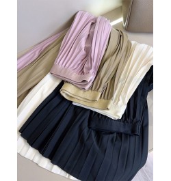 Women's Brief Pleated Solid Color Midi Skirts Korean Fashion Elastic High Waist Draped A-Line Skirts Faldas 2023 Spring K224 ...