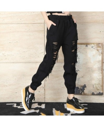 White Black High Waist Jeans Woman 2023 Korean Women Casual Loose Ripped Hole Denim Pants Trousers Jeans Femme 5XL $69.81 - J...