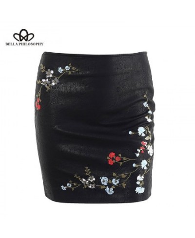 Autumn Winter Women Skirt Female Embroidery PU Leather Zipper Mini Skirt Ladies Fashion Vintage Pencil Skirt $37.67 - Skirts