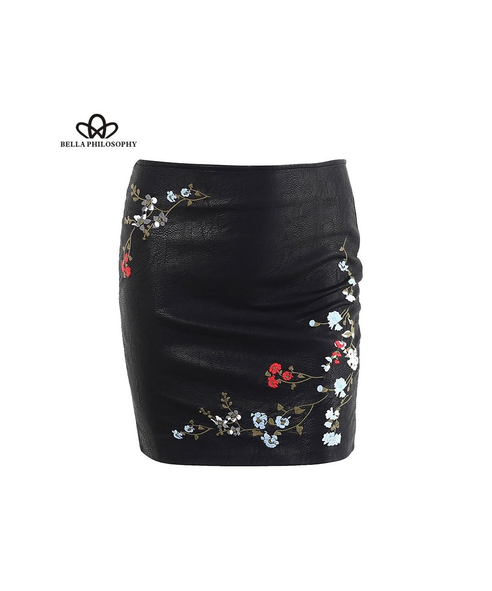 Autumn Winter Women Skirt Female Embroidery PU Leather Zipper Mini Skirt Ladies Fashion Vintage Pencil Skirt $37.67 - Skirts