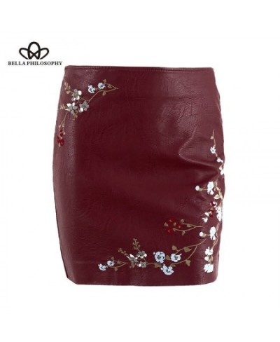 Autumn Winter Women Skirt Female Embroidery PU Leather Zipper Mini Skirt Ladies Fashion Vintage Pencil Skirt $37.67 - Skirts