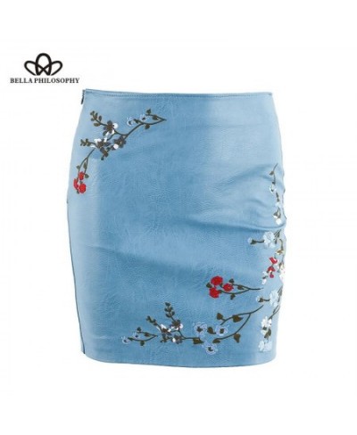 Autumn Winter Women Skirt Female Embroidery PU Leather Zipper Mini Skirt Ladies Fashion Vintage Pencil Skirt $37.67 - Skirts