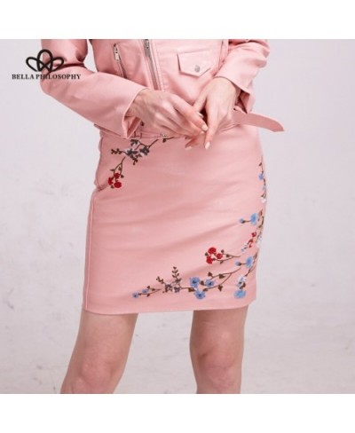 Autumn Winter Women Skirt Female Embroidery PU Leather Zipper Mini Skirt Ladies Fashion Vintage Pencil Skirt $37.67 - Skirts