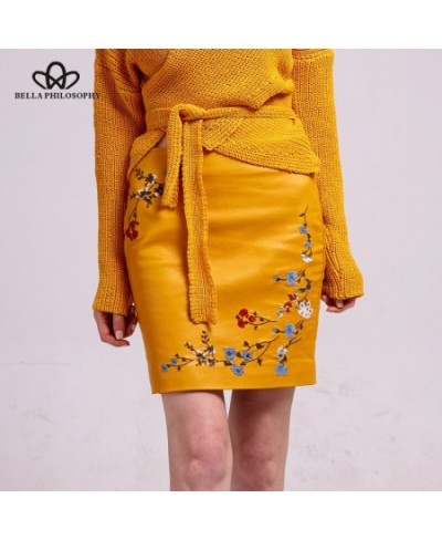 Autumn Winter Women Skirt Female Embroidery PU Leather Zipper Mini Skirt Ladies Fashion Vintage Pencil Skirt $37.67 - Skirts