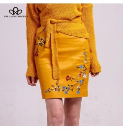 Autumn Winter Women Skirt Female Embroidery PU Leather Zipper Mini Skirt Ladies Fashion Vintage Pencil Skirt $37.67 - Skirts