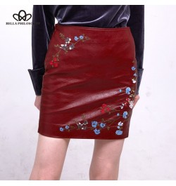 Autumn Winter Women Skirt Female Embroidery PU Leather Zipper Mini Skirt Ladies Fashion Vintage Pencil Skirt $37.67 - Skirts