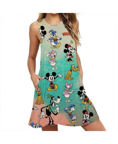 Summer Sexy Beach Party Dress Mickey Mouse Print Women Dresses Streetwear Boho Female Sleeveless A-line Dresses Y2K $27.03 - ...