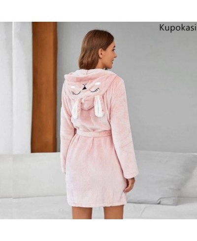 Kupokasi Fashion Winter Robe Women Sleepwear Warm Flannel Long Sleeves Pajamas Girl Pink Cute Homewear Thick Hooded Bathrobe ...
