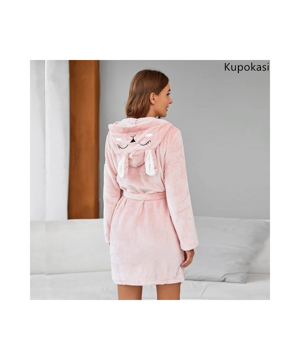 Kupokasi Fashion Winter Robe Women Sleepwear Warm Flannel Long Sleeves Pajamas Girl Pink Cute Homewear Thick Hooded Bathrobe ...