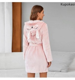 Kupokasi Fashion Winter Robe Women Sleepwear Warm Flannel Long Sleeves Pajamas Girl Pink Cute Homewear Thick Hooded Bathrobe ...