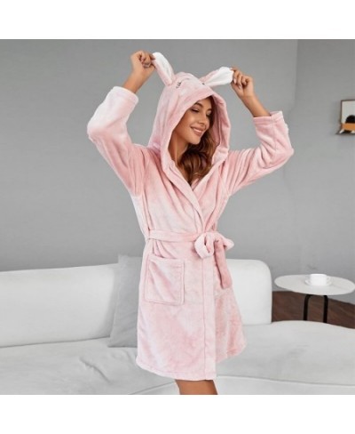 Kupokasi Fashion Winter Robe Women Sleepwear Warm Flannel Long Sleeves Pajamas Girl Pink Cute Homewear Thick Hooded Bathrobe ...