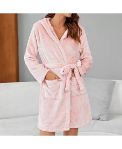 Kupokasi Fashion Winter Robe Women Sleepwear Warm Flannel Long Sleeves Pajamas Girl Pink Cute Homewear Thick Hooded Bathrobe ...